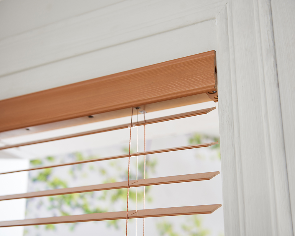 2 Inch Embossed Surface Slats Fauxwood/PVC Light Coffee Color Window Blinds
