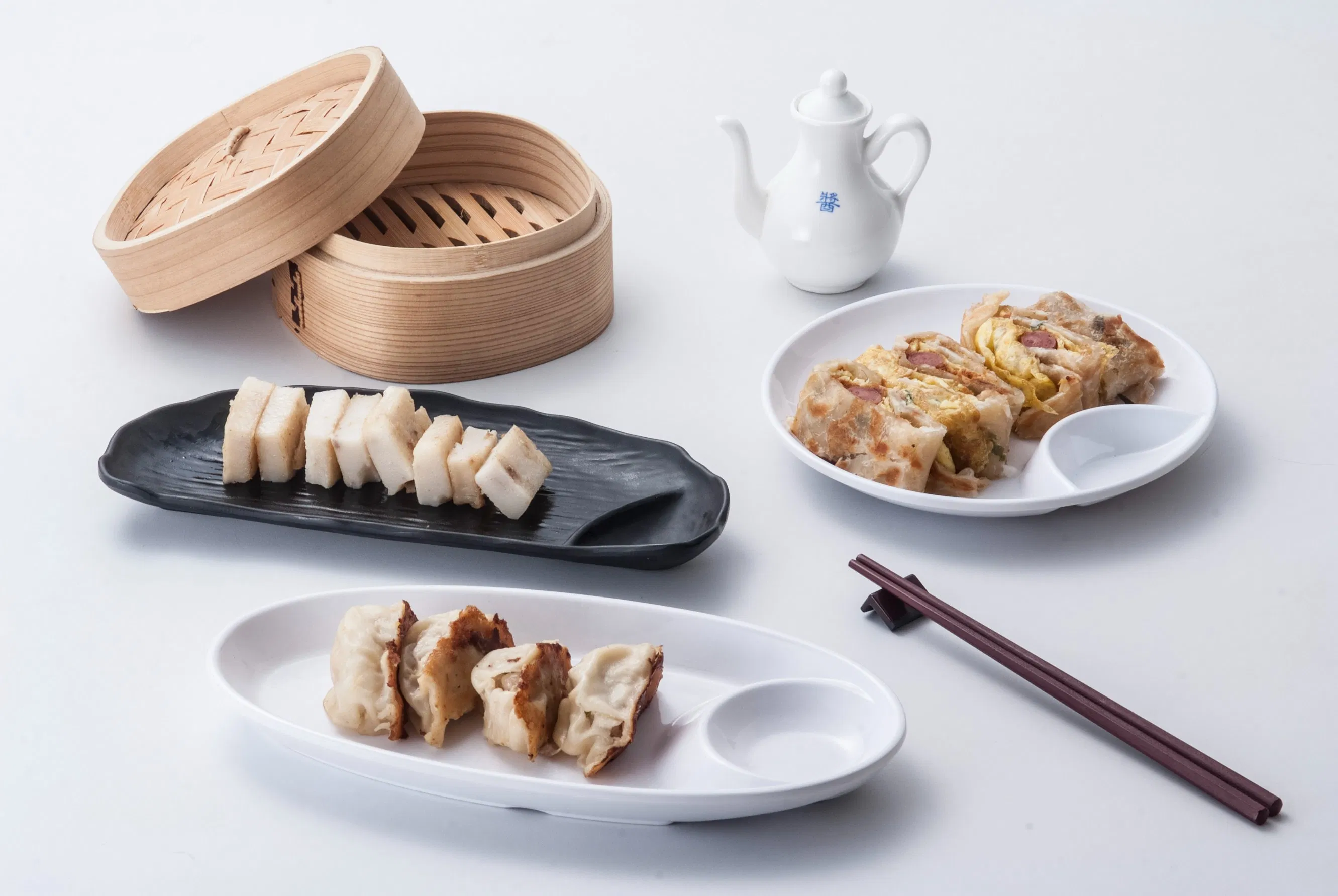 Dumpling Plate Melamine Tableware White Plate 2-Divided Plate