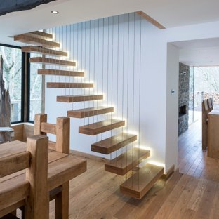 Modern Design Invisible Stringer Straight Floating Staircase Without Wood Cap