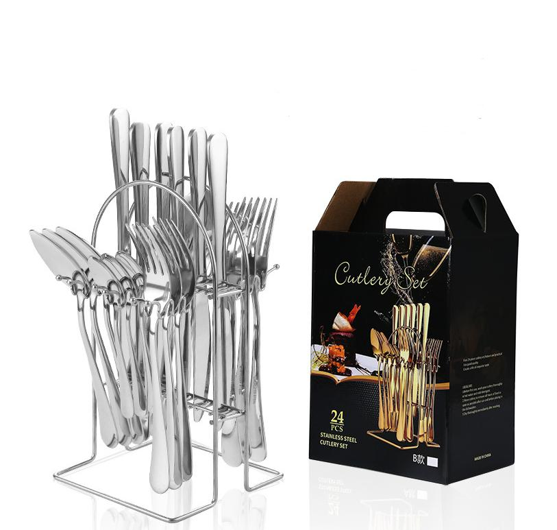 24 PCS Knife Spoon Fork Set Stainless Steel Flatware Cutlery Set