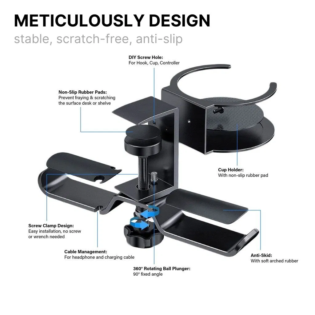 Two Headphone Holder Earphone Mount with Cup Holder