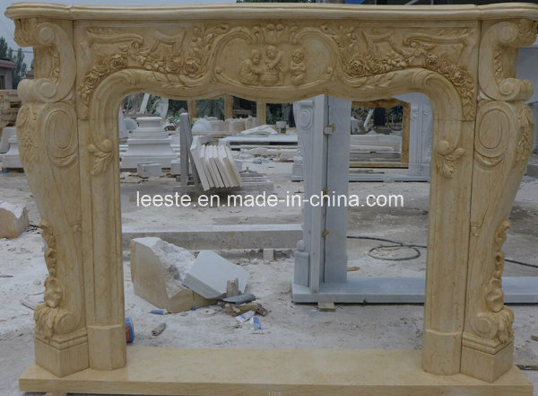 Hot Natural New Cream Beige Marble Surround Stone Fireplace for Indoor Decoration