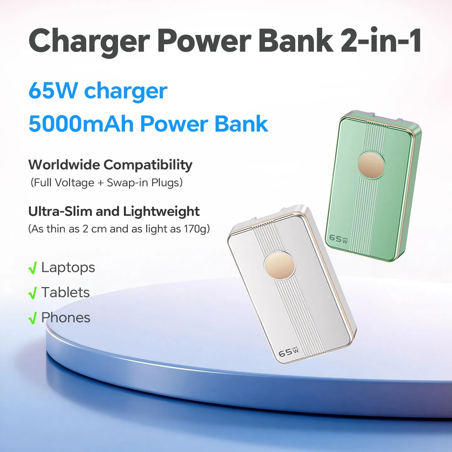 Портативное зарядное устройство 5000mAh с дисплеем и 65W
