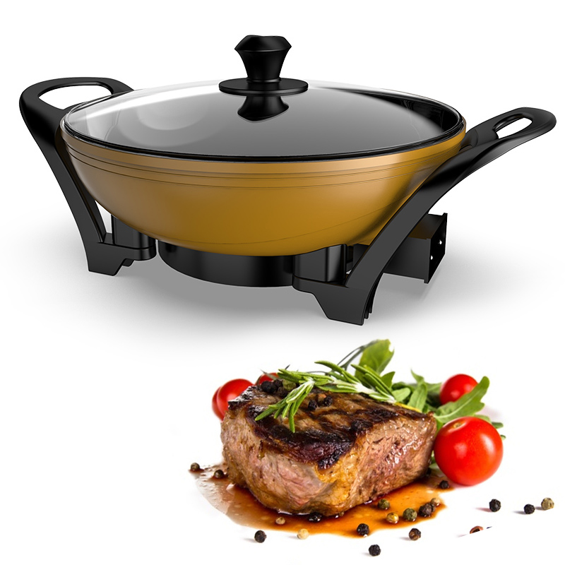 Kitchenware Multifunction Electric Grill Cooker Stir-Fried Compact Hot Plate Fry Pan Cooking Pot Marble Coating