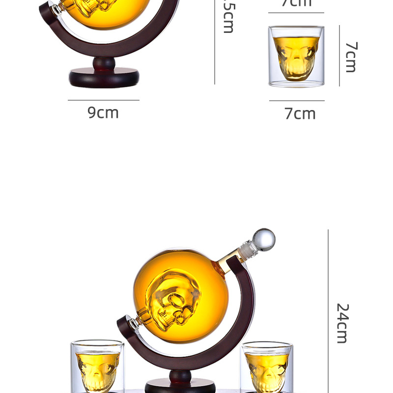 off-The-Shelf Supply Globe Glass Skull Mug Vodka Craft Bottle Wine Dispenser