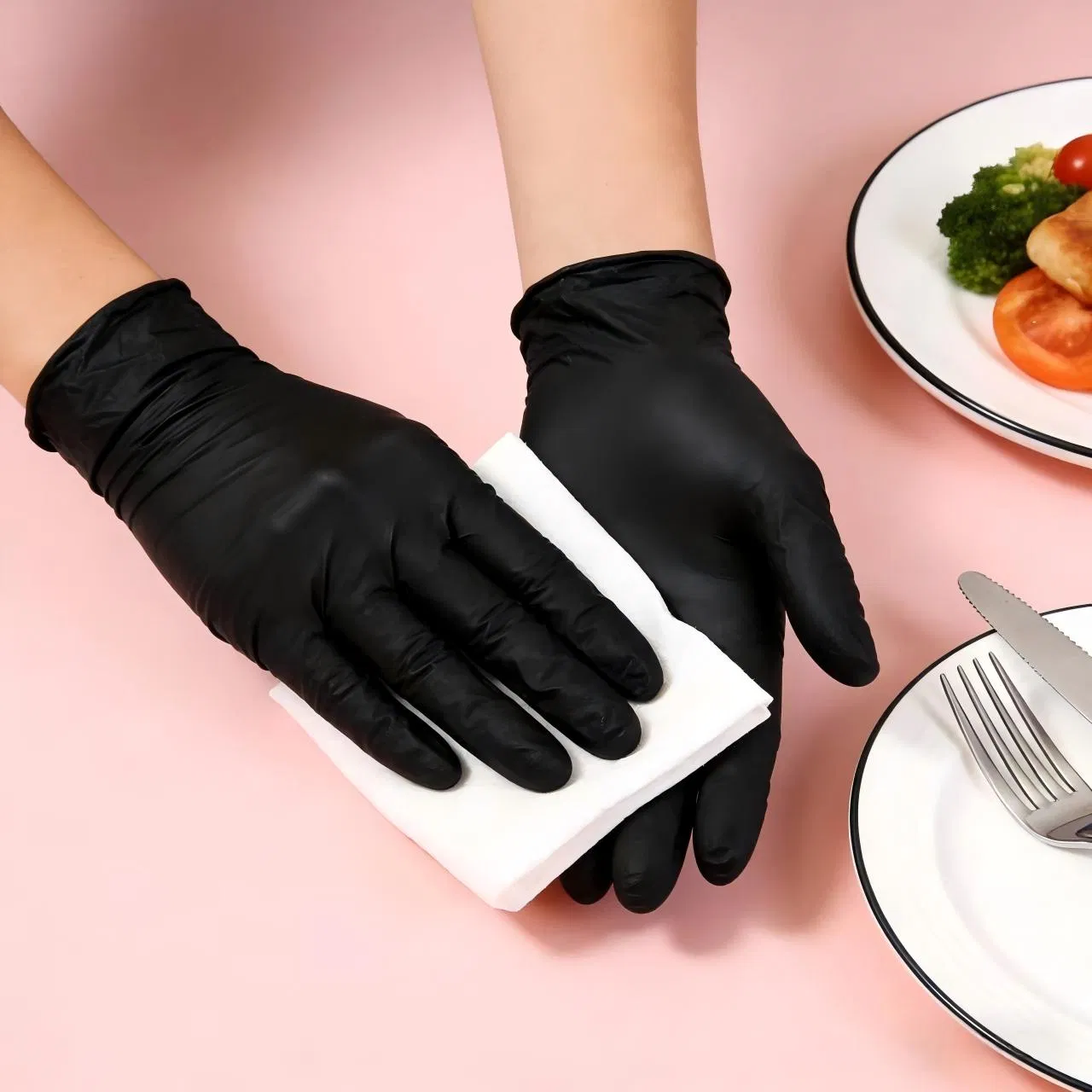 Sleek Black Latex Free FDA Compliant Nitrile Gloves for BBQ & Kitchen
