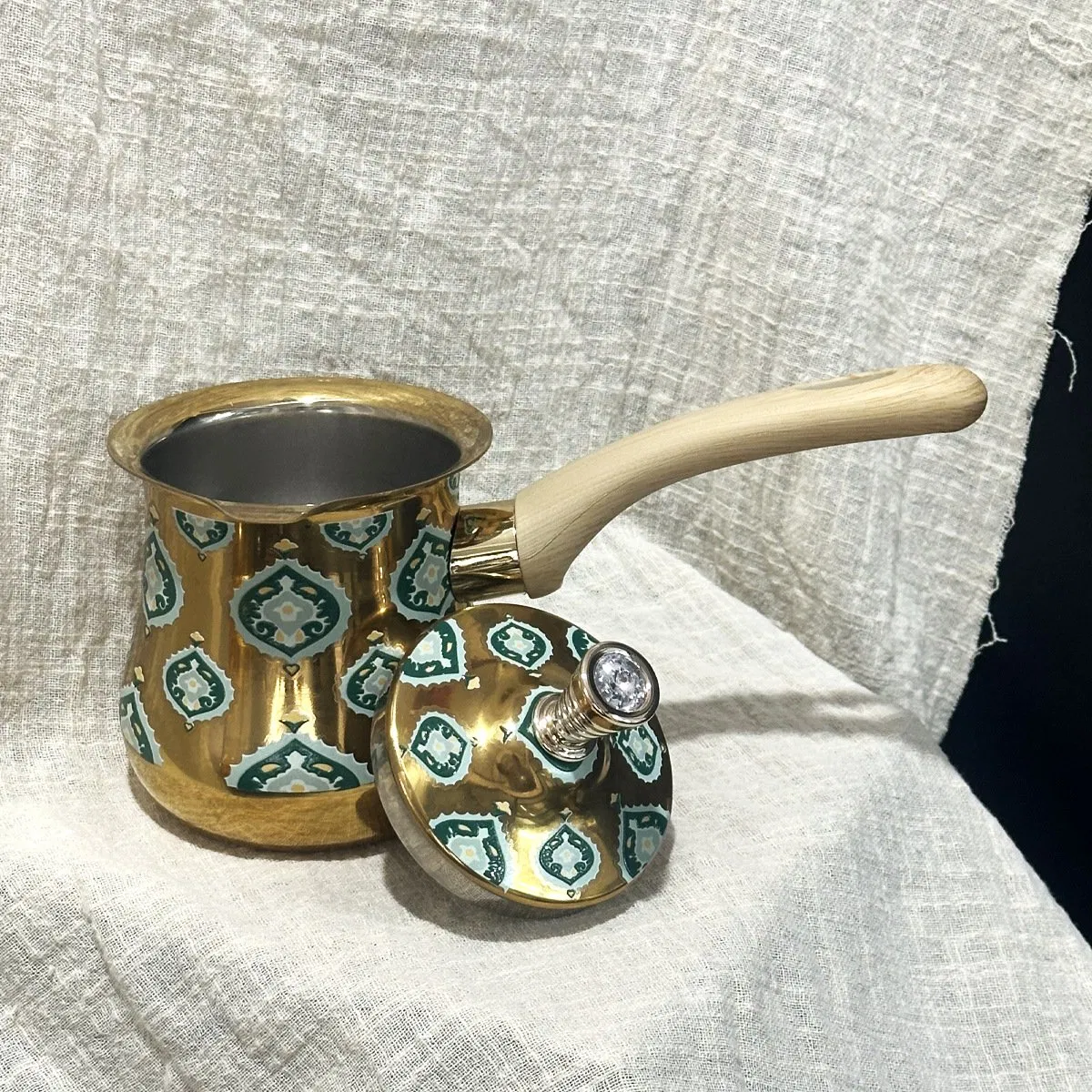 Middle East Stainless Steel Coffee Pot Set: 2-Piece Wooden-Handle Pitchers