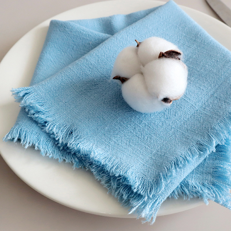 Custom Tea Towels Cotton Embroidery Logo Fringed Absorbent Table Napkin Cloth