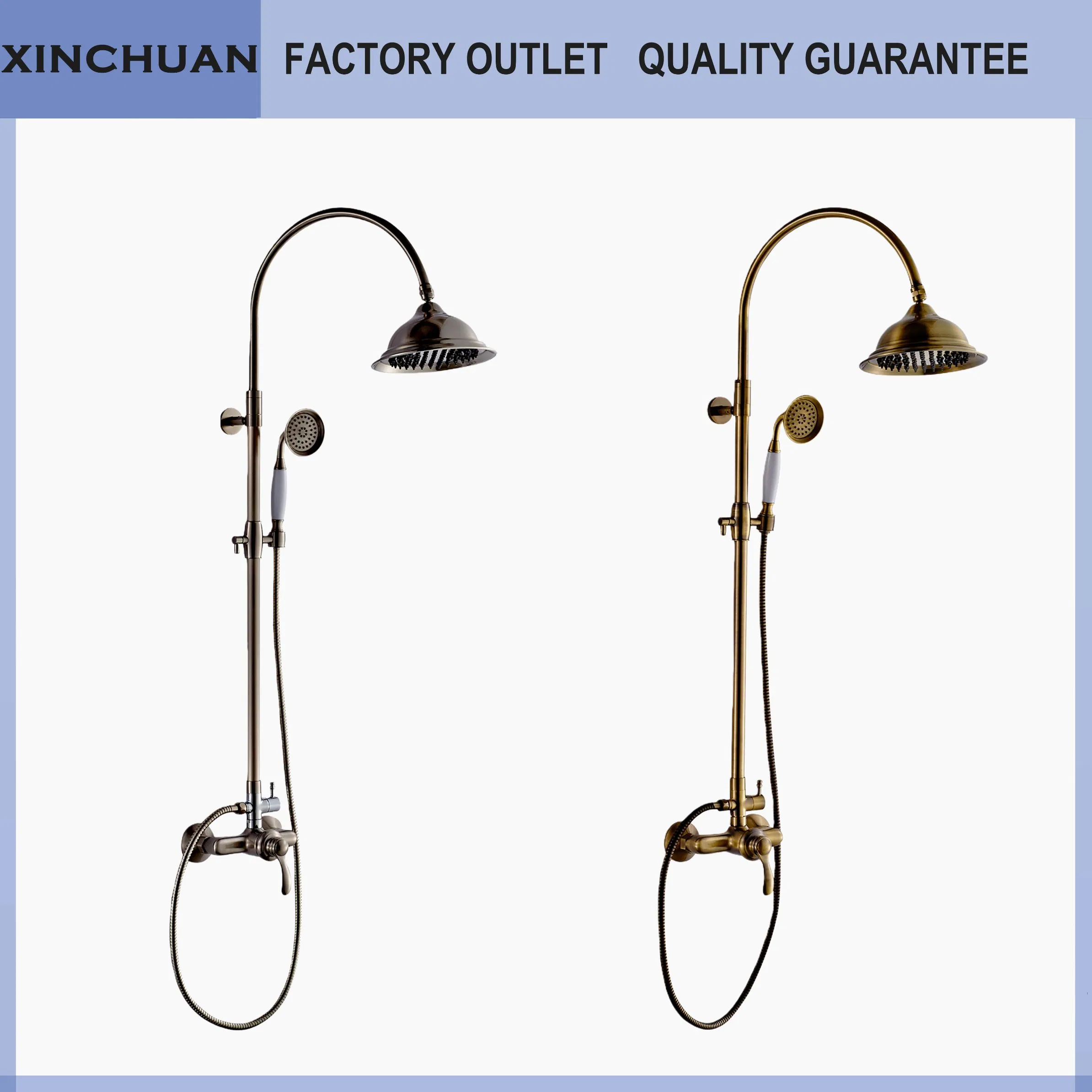 Luxury Vintage Brass Shower System Wall Mounted with Tub Filler and Overhead Rain Shower Head Combo Bathroom Faucet