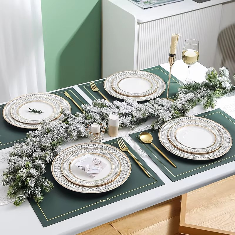 Creative Nordic Western-Style Ceramic Steak Plate with Gold Rim Vintage Design