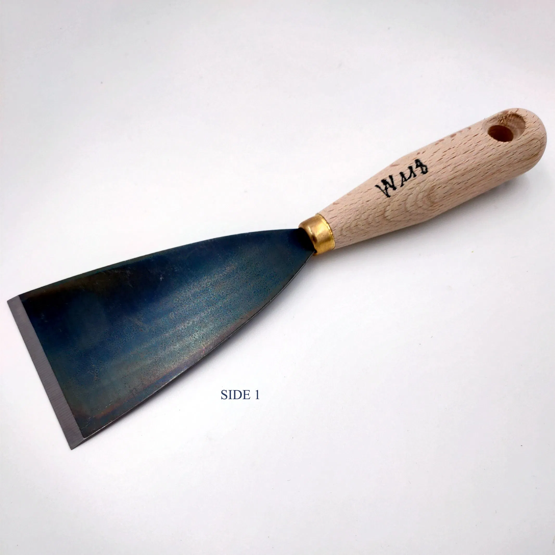 70mm Light Duty Wood Handle Blue Oxide Carbon Blade Scraper Knife