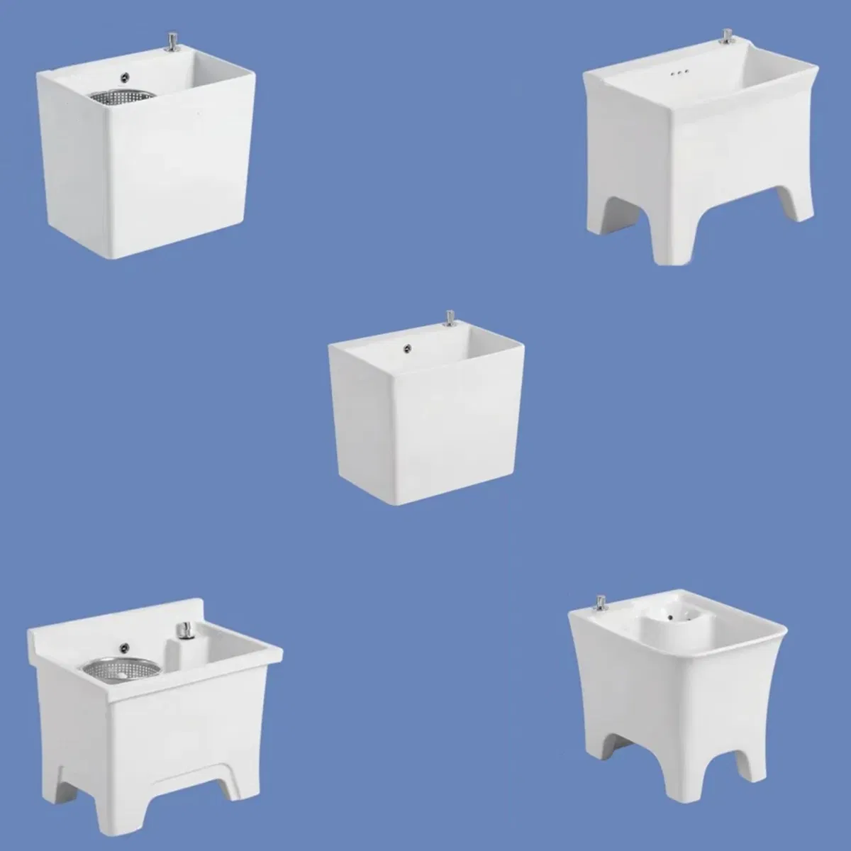 Wholesale White Glazed Ceramic Mop Tub Sink Outdoor Use Rectangular Shape