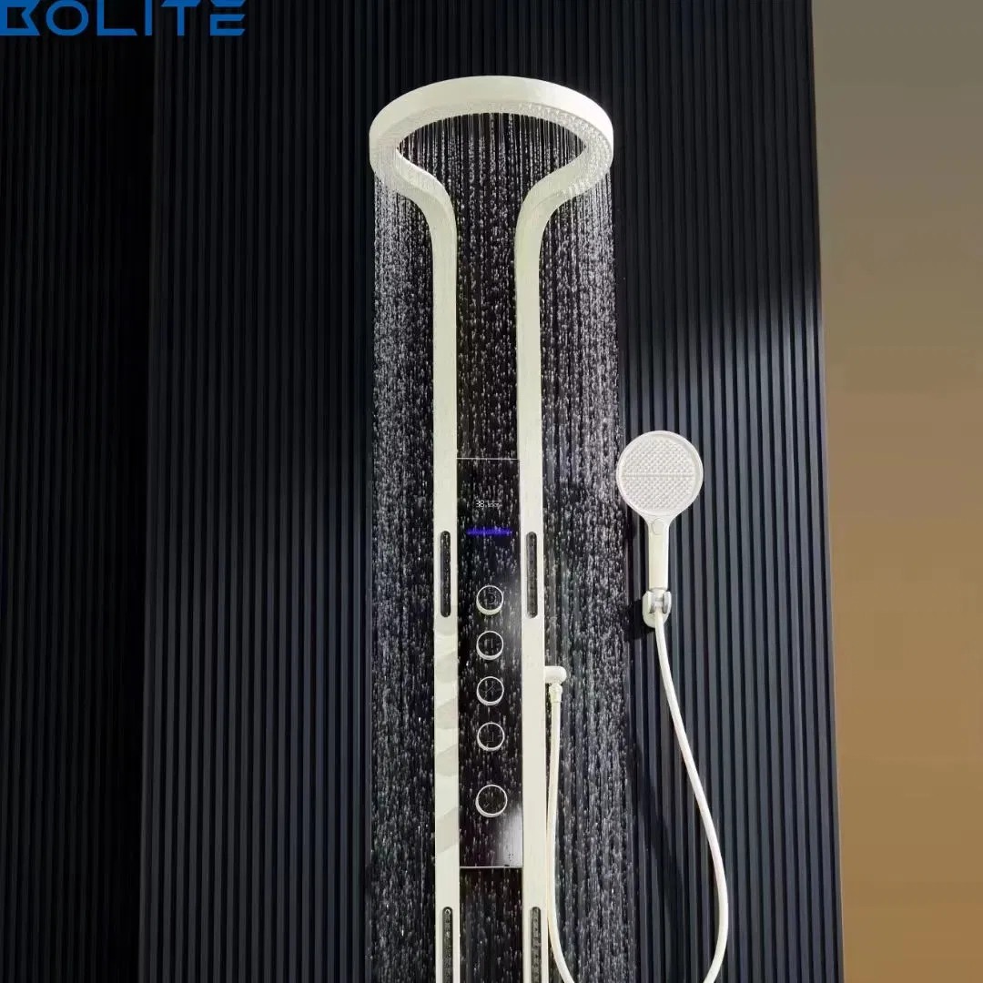 Bath & Shower Faucets White Digital Display Shower Set Wall Mounted Large Bathroom Rainfall Waterfall Shower Head Shower Panel