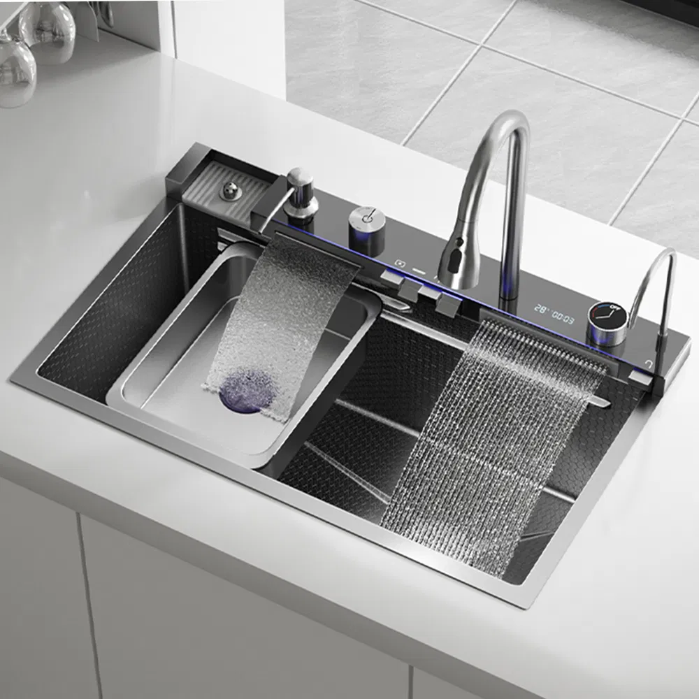 Modular Popular Kitchen Stainless Steel Smart Waterfall Square Basin Nano Black Sink