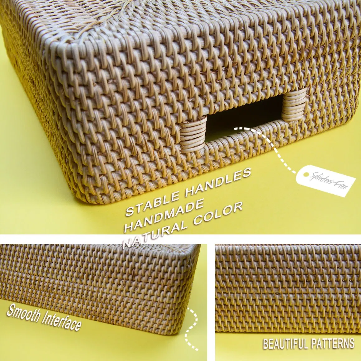 Rectangular Serving Woven Rattan Tray Natural Wicker Decorative Serving Baskets
