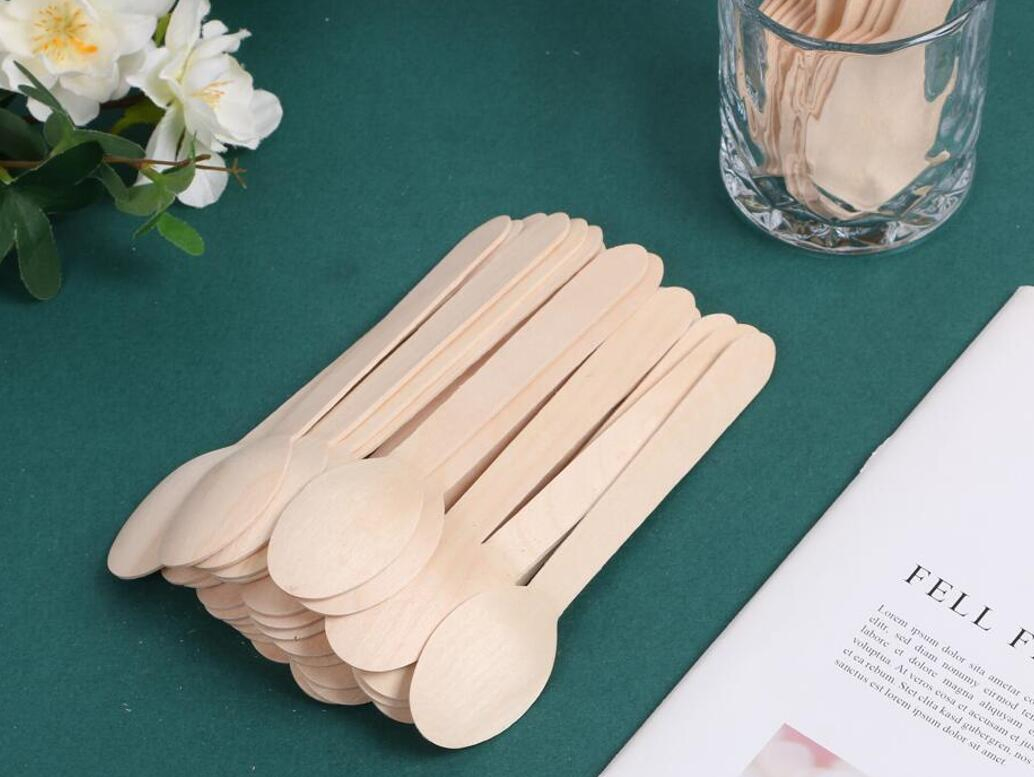 140mm Wooden Biodegradable Spoon Fork Knife Individual Cutlery Set