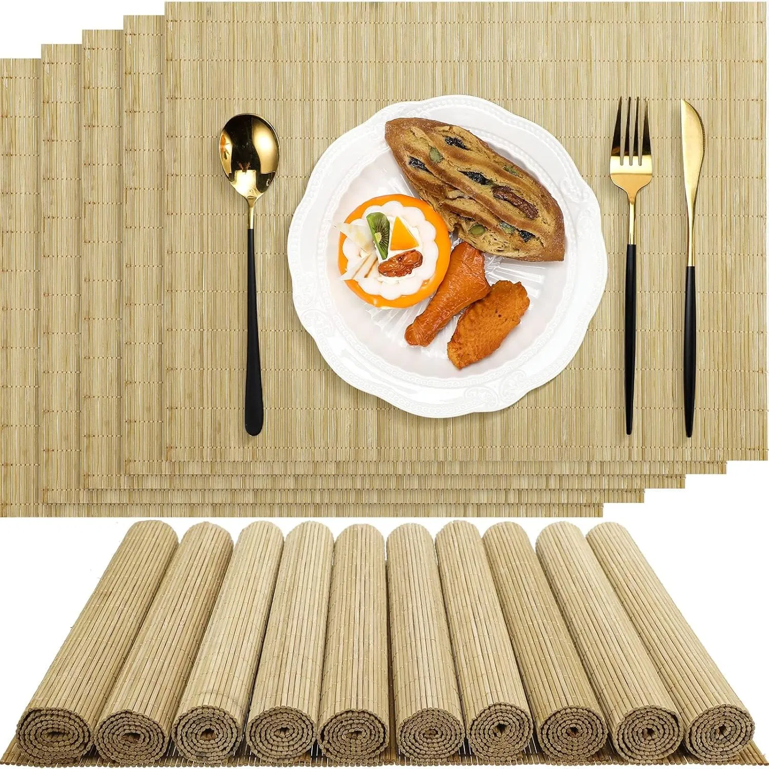 Natural Bamboo Placemat Heat Resistant Washable Table Mat Eco Friendly Dining Use