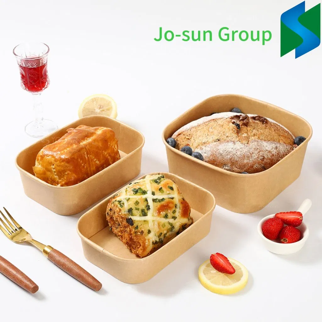 Disposable Rectangular &Square Kraft Paper Bowl with Pet Lid Salad Bowl