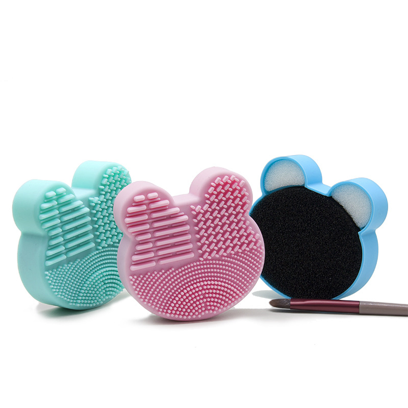Heart Shape Brush Cleaner Silicon Sponge Case, 2 in 1 Silicone Makeup Brush Cleaning Mat