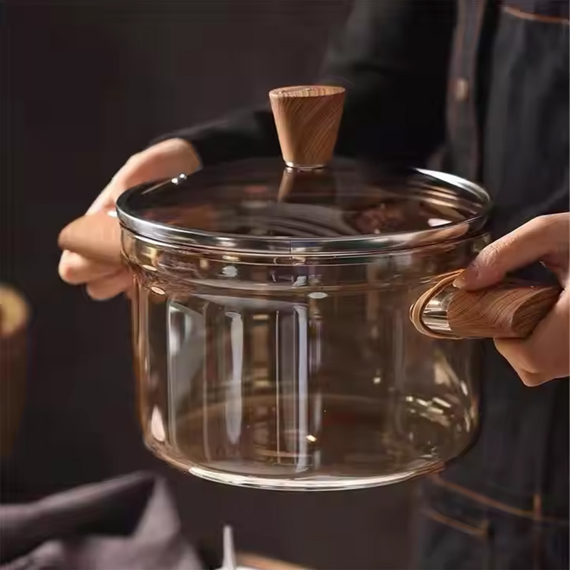 High Borosilicate Glass Milk Pot Eco-Friendly Amber Soup Pot and Chicken Wing Wood Electric Glass Pot