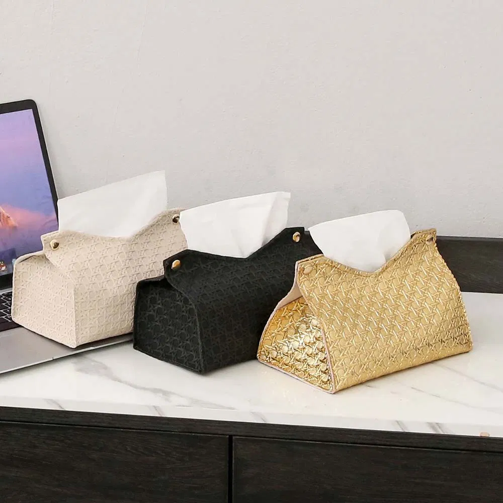 New Creative Multi-Functional Desktop PVC Leather Square Cosmetics/Tissues/Napkins Storage Box in Black/White/Red/Yellow/Gold for Hotel/Home/Living Room