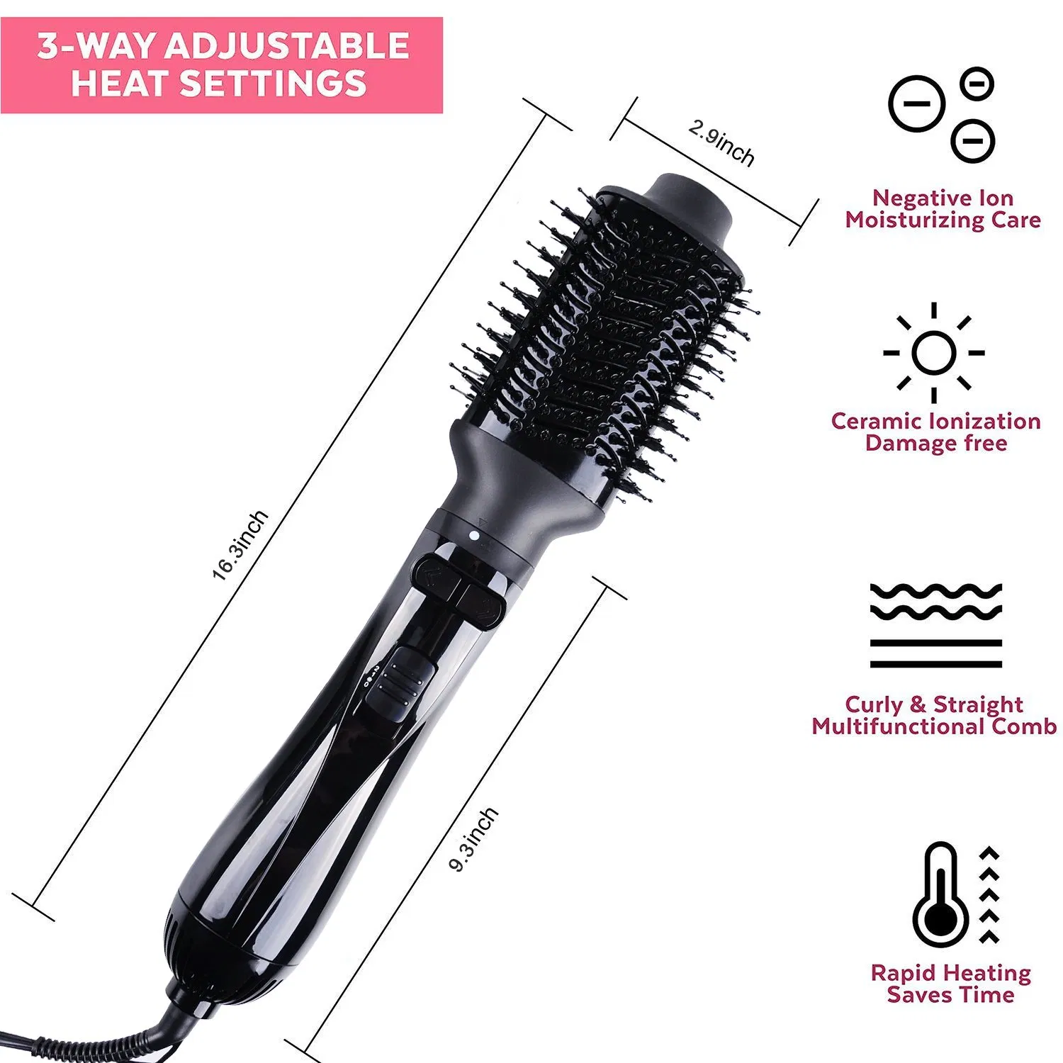 Lidow 6 in 1 Negative Ionic Hot Air Brush Kit Hair Dryer & Volumizer with 4 Detachable Brush