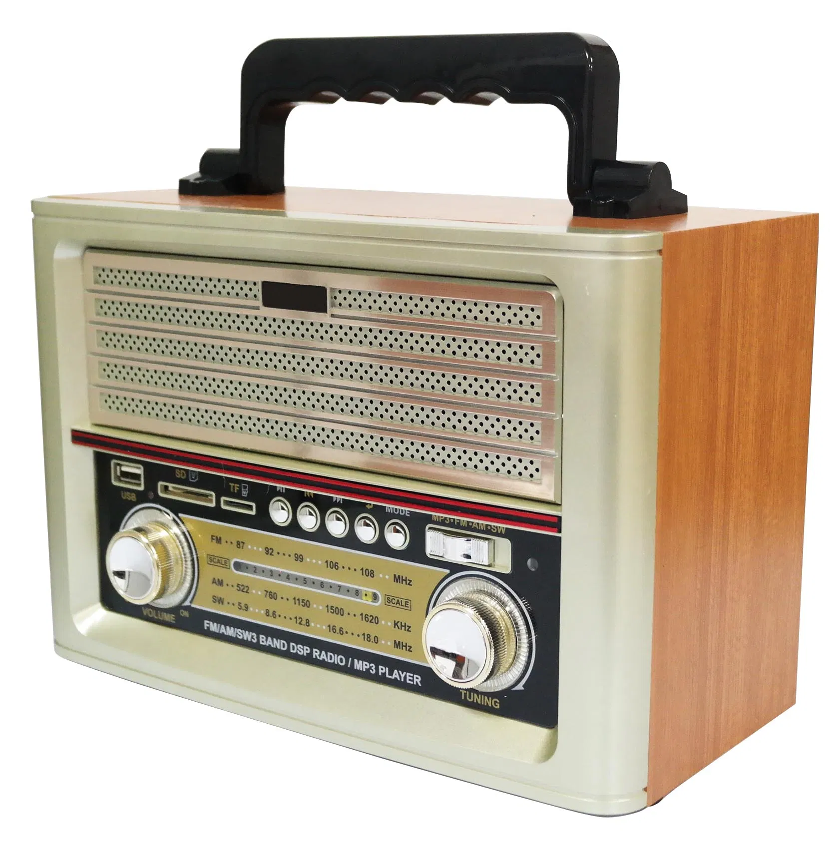 Kemai Portable 3-Band Am FM Sw Radio, High Volume, Wireless Connectivity, TF Card and MP3 Player, Mini FM/Am Radiospeakers Remote Controls MD-1705bt