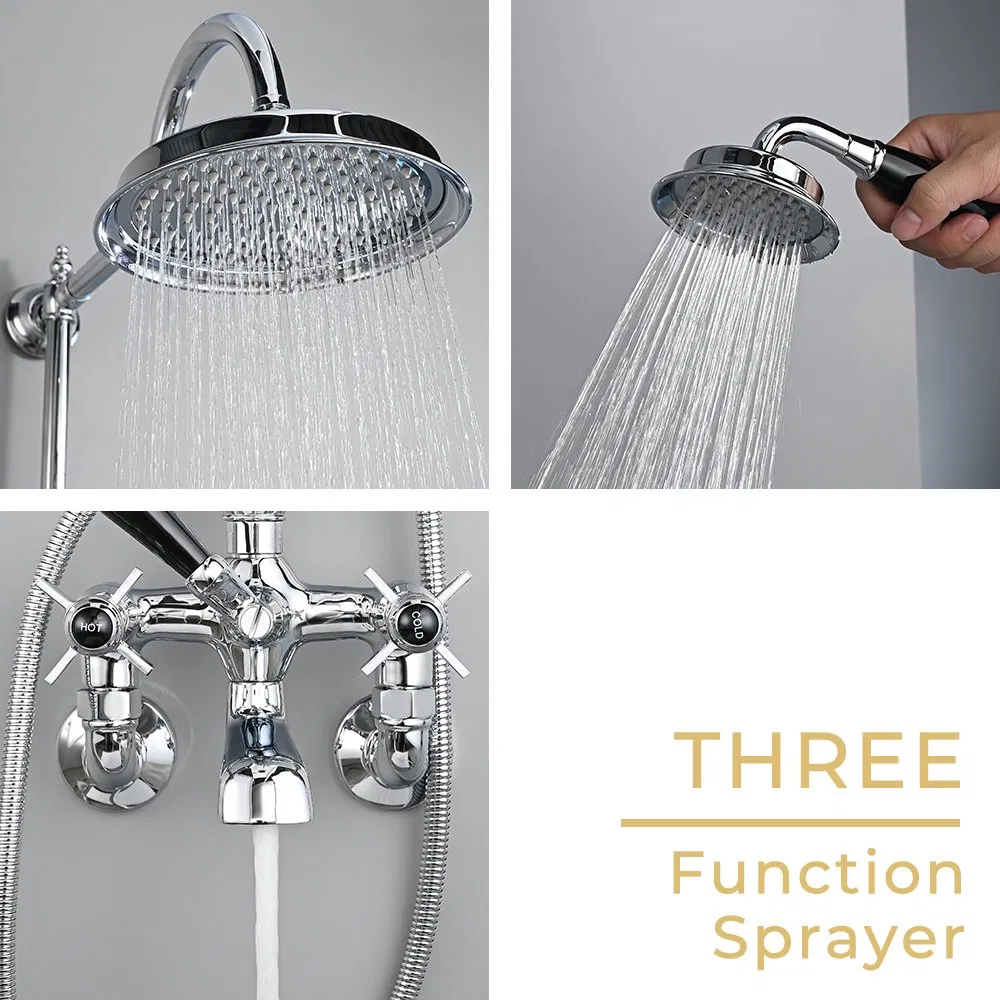 European Classic Style Brass Body Chrome Bathroom Shower Mixer Set Shower Faucet