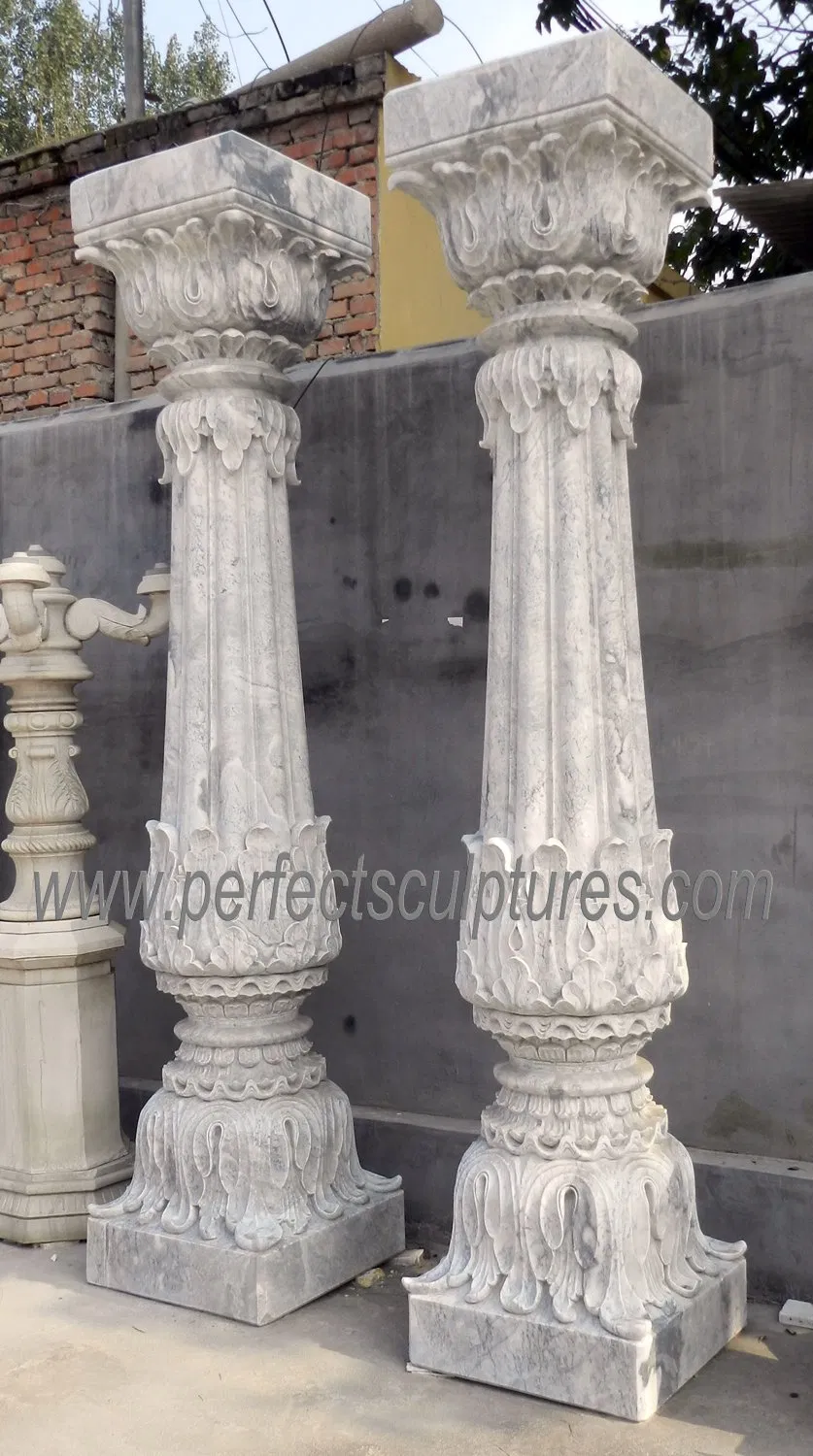 Modern Design Square Pillar Cap Natural Solid Capital Marble Stone Columns for Garden Home Decoration (QCM116)