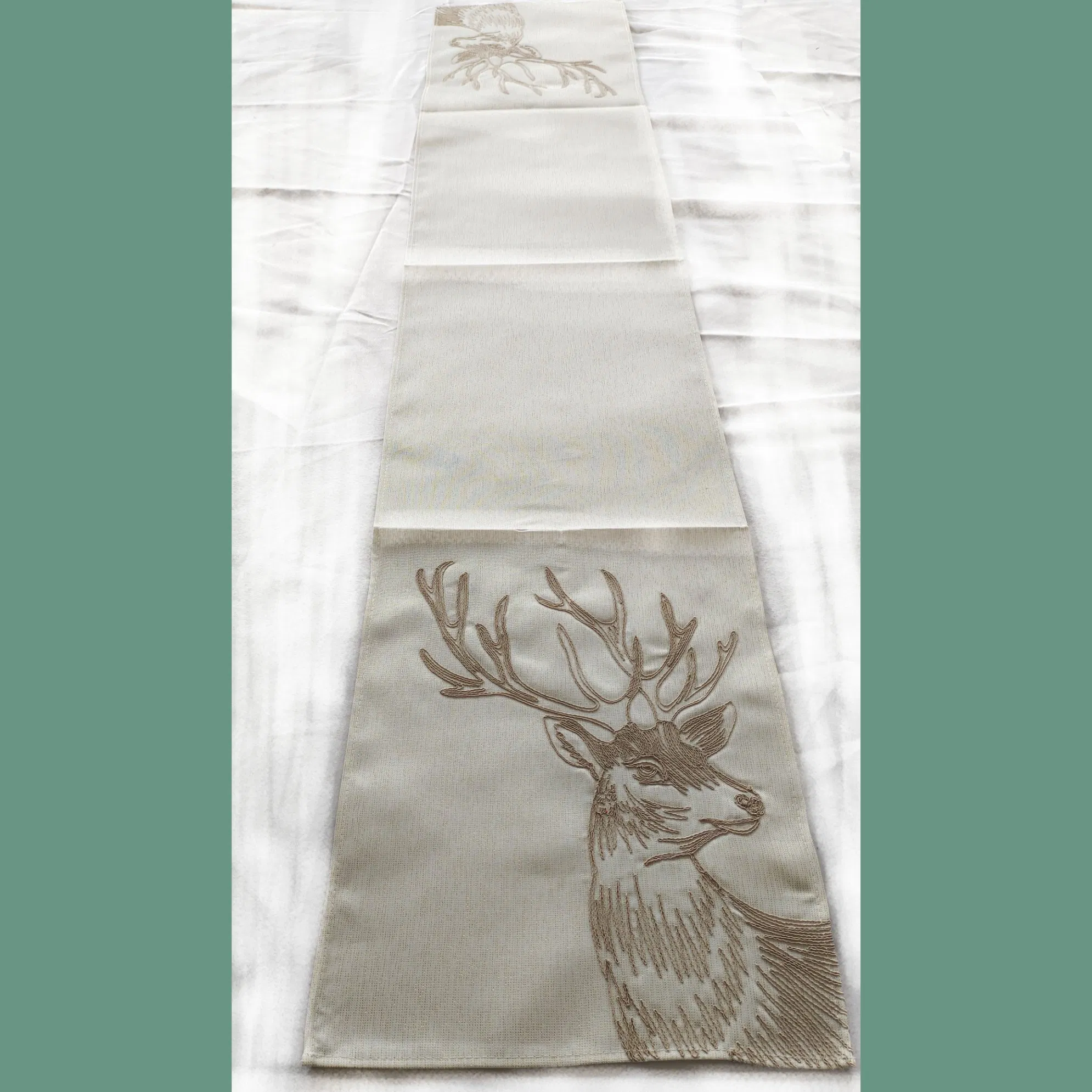 Rope Embroidered Deer and Gold Thread Fabric Table Runner