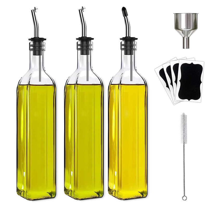Hot Sale Kitchen Clear Green Square 500ml Cooking Oil Bottle Vinegar Bottles Glass Olive Oil Dispenser Bottle