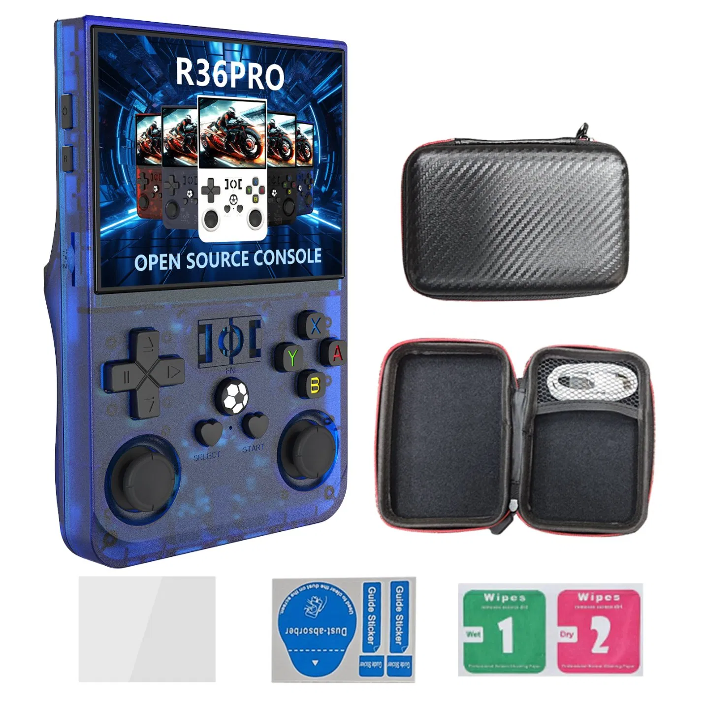 Transparent Blue R36 PRO Open Source Handheld Game Console Gba Arcade Portable Game Console with 64G Card