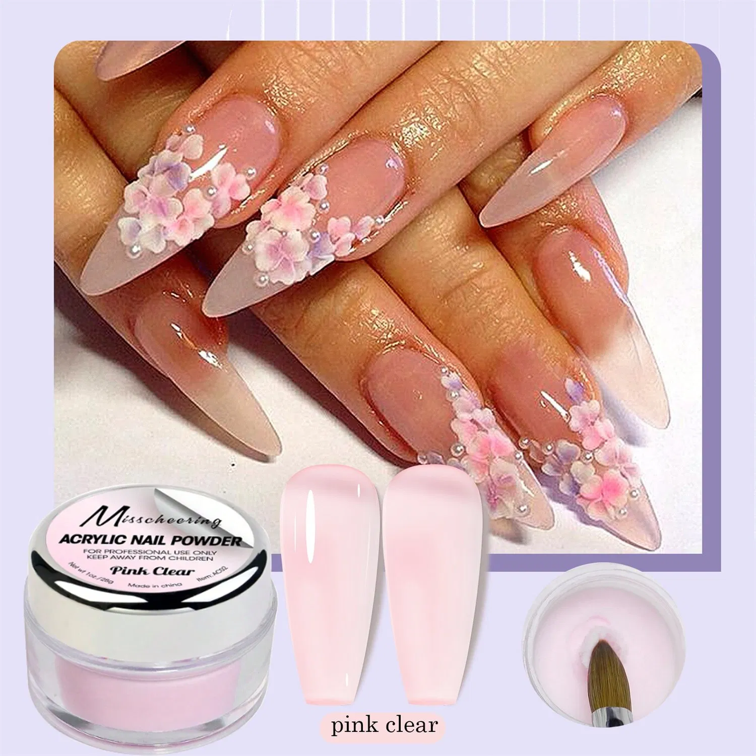 Salon EMA Acrylic Powder Set and Crystal Nail Powder for Nail Decorations or Extensions
