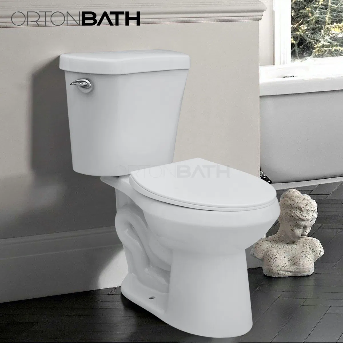 Ortonbath Cupc Ada Siphonic 2 Piece Toilet for Bathrooms Comfort Height Power Flush Sanitary Ware White Two Piece Toilet with Elongated Bowl Water Closet