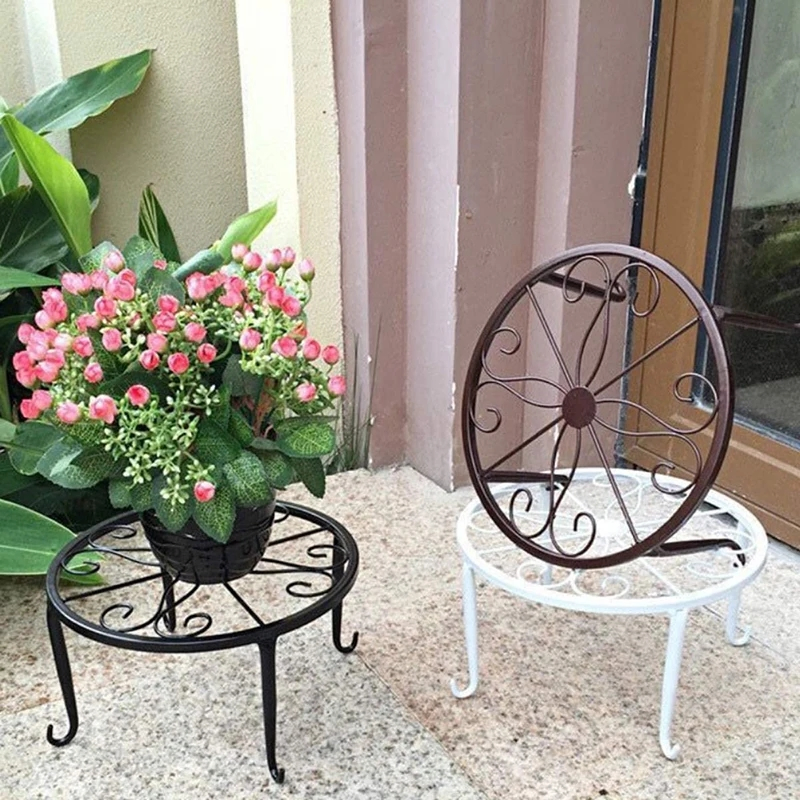 Metal Potted Plant Stand Floor Round Supports Flower Pot Rack Decorative Garden Container