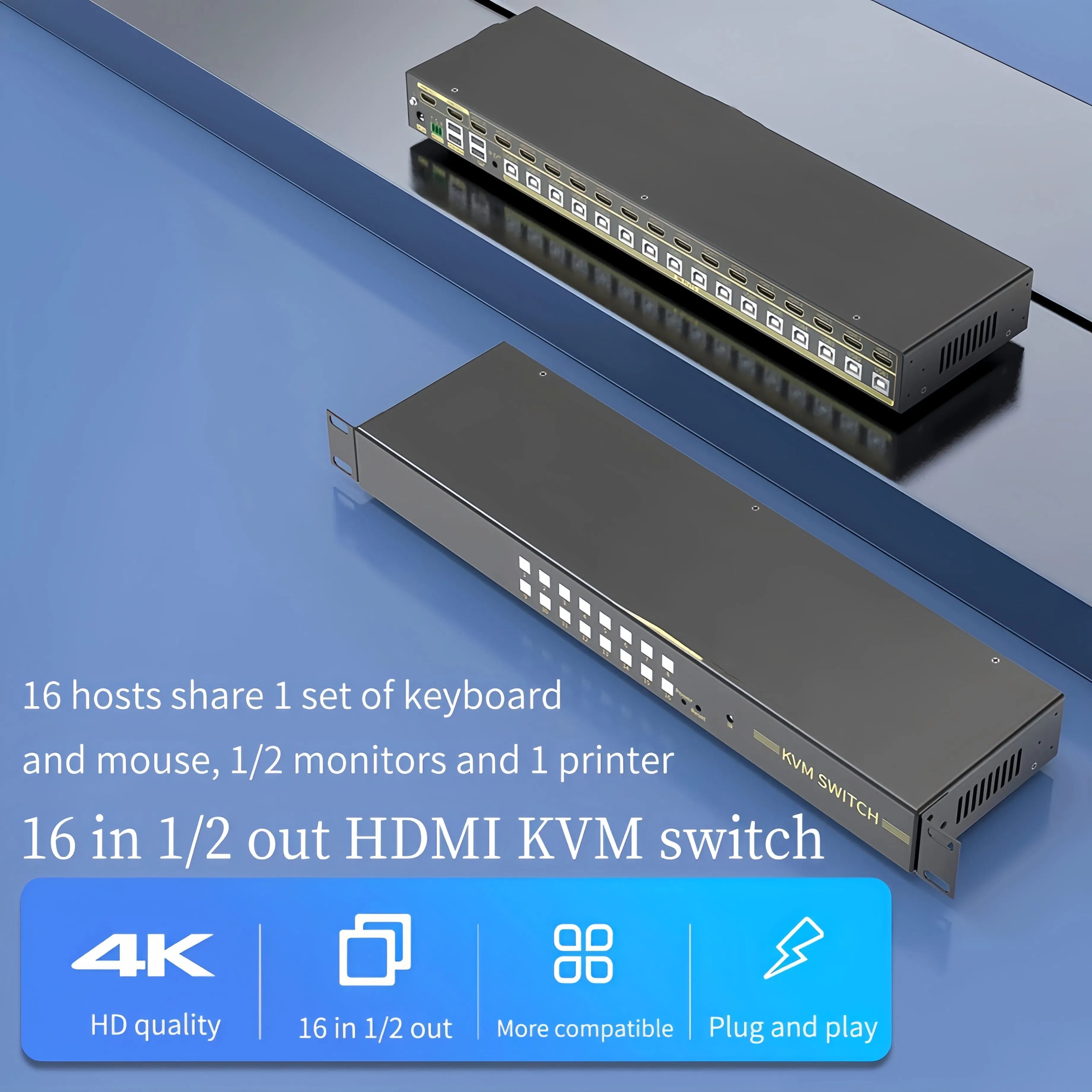 Custom 16 Port Hdm-I DVI VGA SDI USB Kvm Switch Supports Hotkeys Switching up to 4K@60Hz