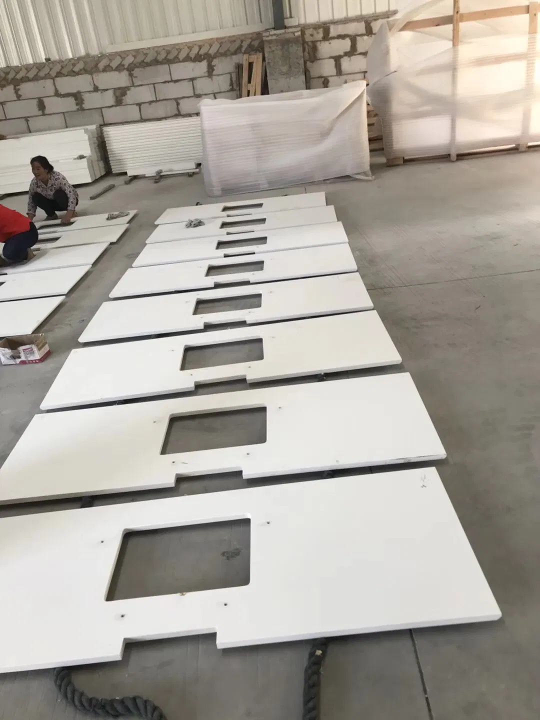Artificial White Quartz Stone Single Sink Basin Vanity Top for Big Supermarket Supply