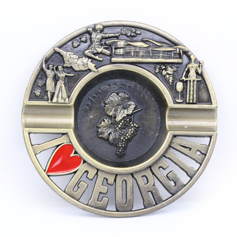 Factory Custom Design Logo Zinc Alloy Metal Crafts Souvenir Tourist Pocket Cigar Ashtray