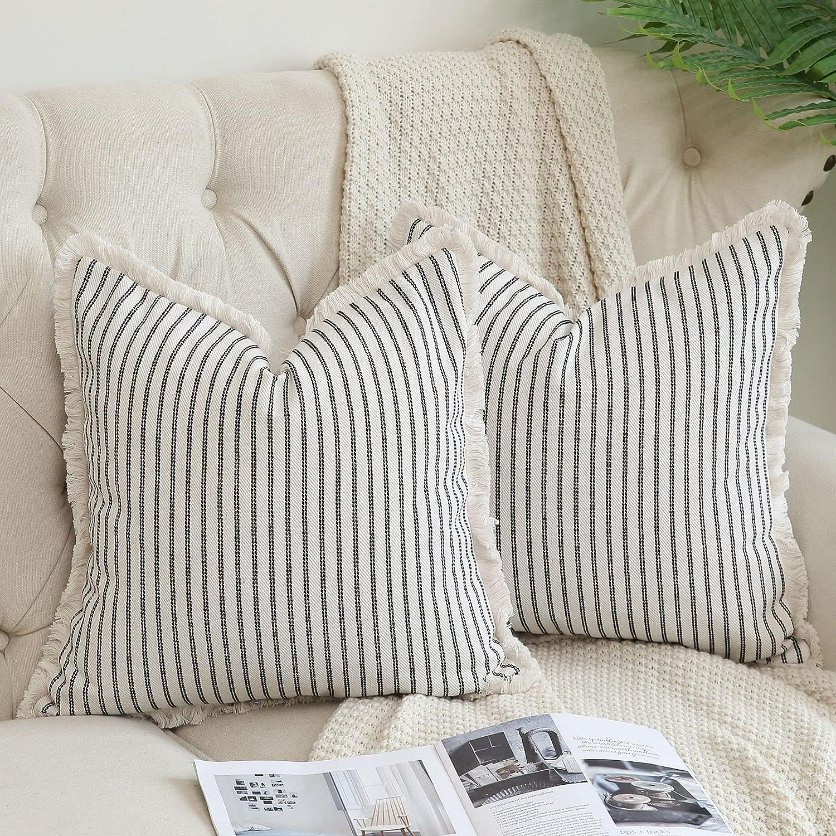 Striped Cotton Linen Tassel Jacquard Throw Pillow Cover Macrame Fringe Decorative Sofa Luxury Kilim Cushion Covers