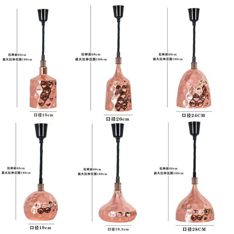 Hadi Hotel Catering Equipment Heating Lights Infrared Heat Lamp Rose Gold Silver Stainless Steel Hammered Luxury Modern Food Light Table Lamp with Marble Base