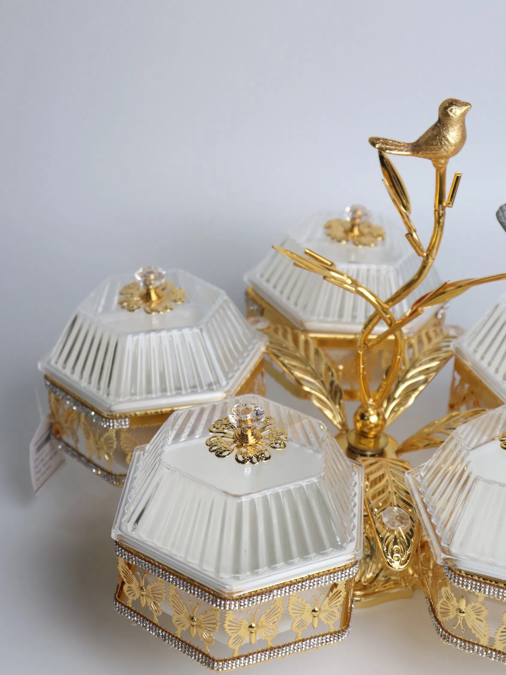 Home Ornament Gold-Plated Iron Frame with 5 Hexagonal Plastic Bowl Sets