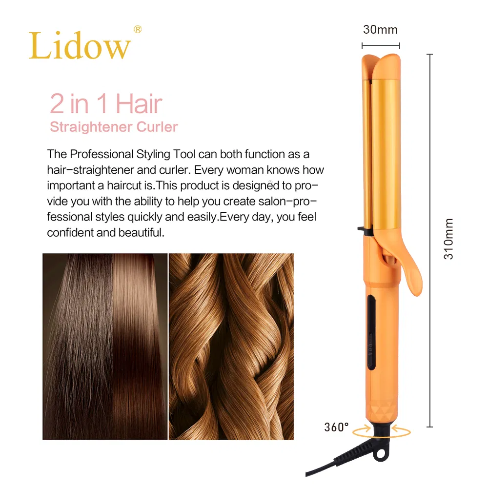 2 in 1 Hair Straightener Hair Curler Iron with Manually Turned Barrel