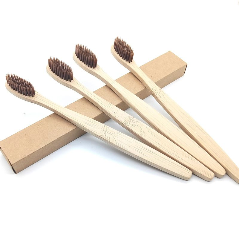 Custom Logo Wholesale Hotel Bamboo Toothbrush with Kraft Paper Bag