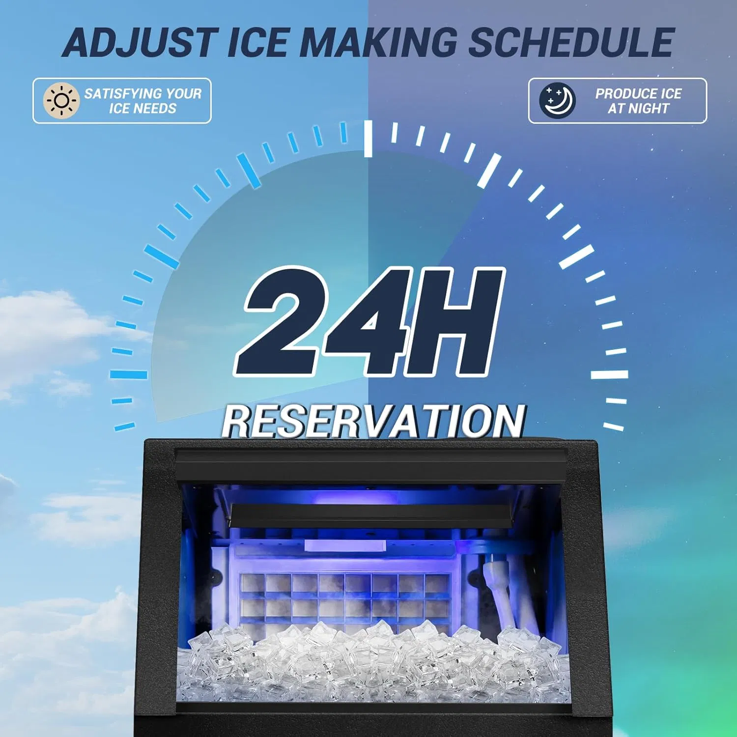 Commercial Ice Maker 100 Lbs / 45kgs Daily Production, Under Counter / Freestanding, Dual Water Inlet