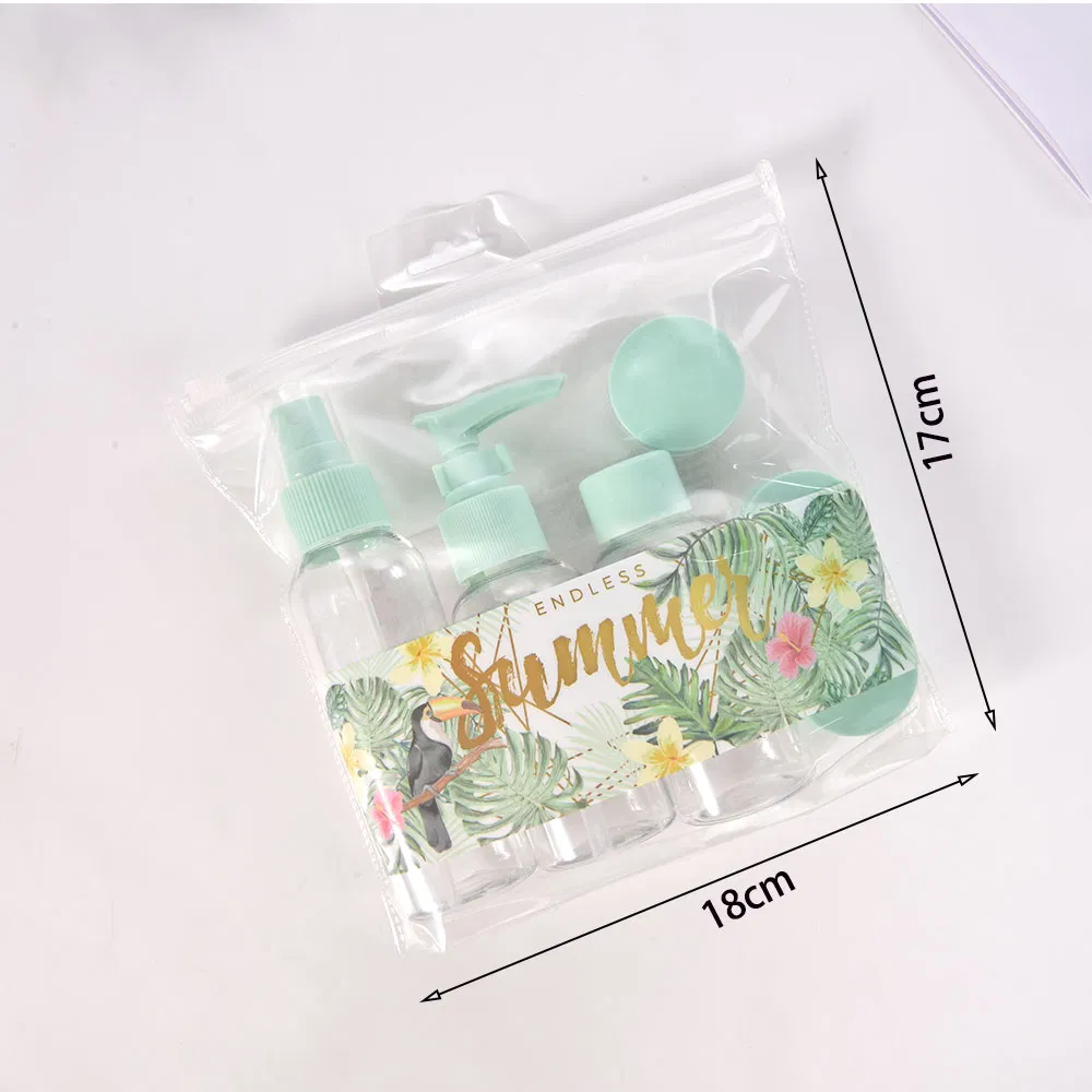 6 PCS PVC Bag Packing Green Toiletries Container Travelling Bottle Set for Lotion Shampoo Cream Soap