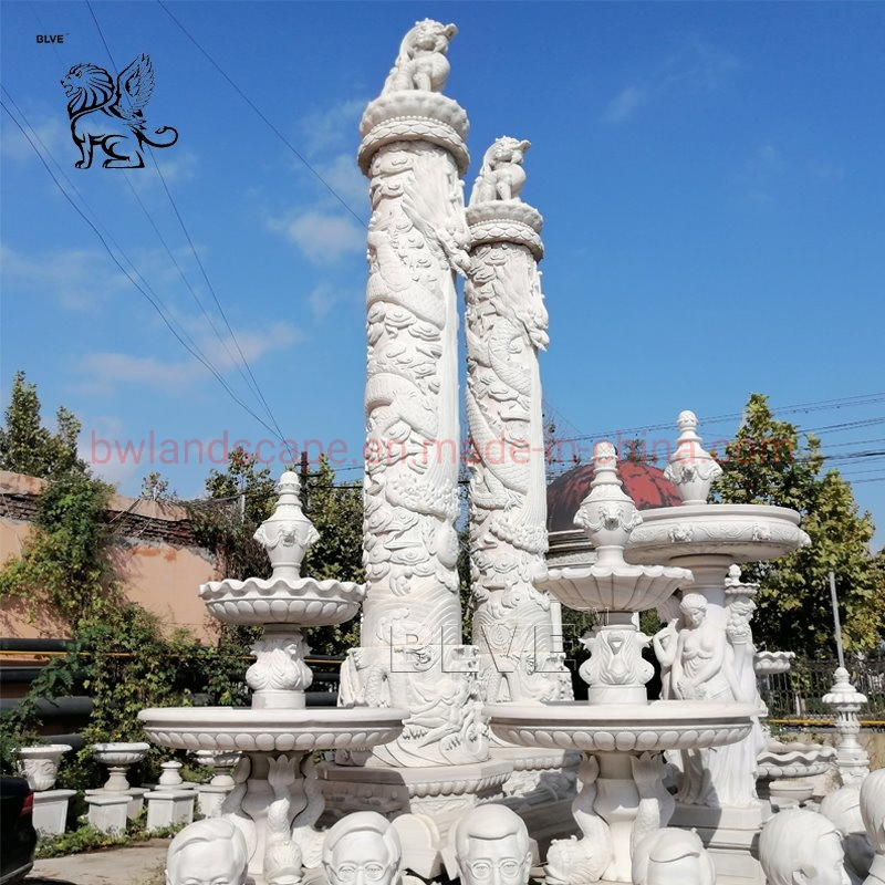 Blve White Stone Decorative Roman Columns Marble Chinese Dragon Pillar Column
