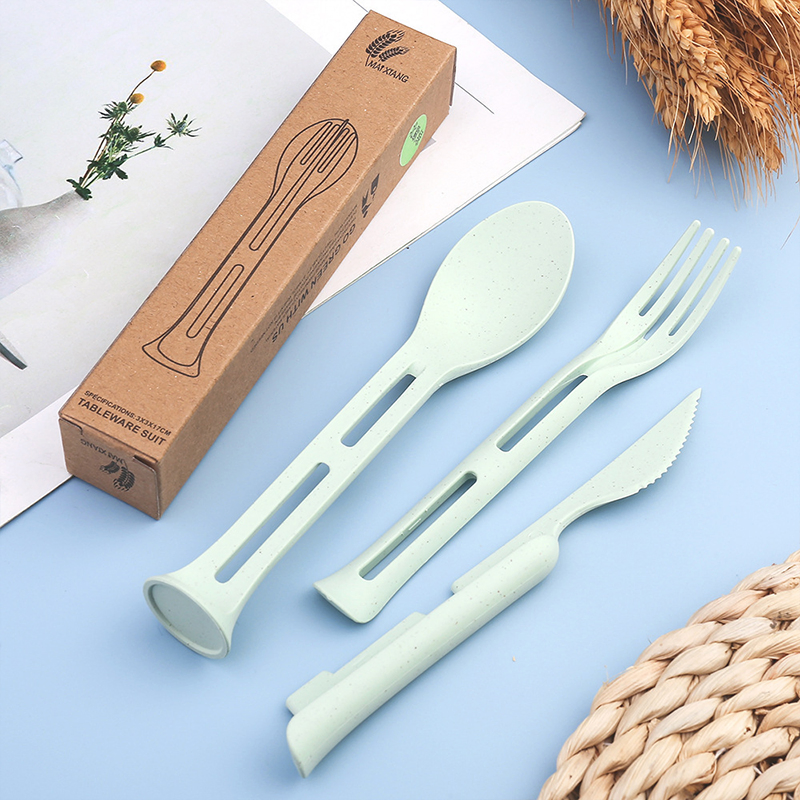 Wheat Element Children's Tableware 3-in-1 Portable Cutlery Knife, Fork, and Spoon