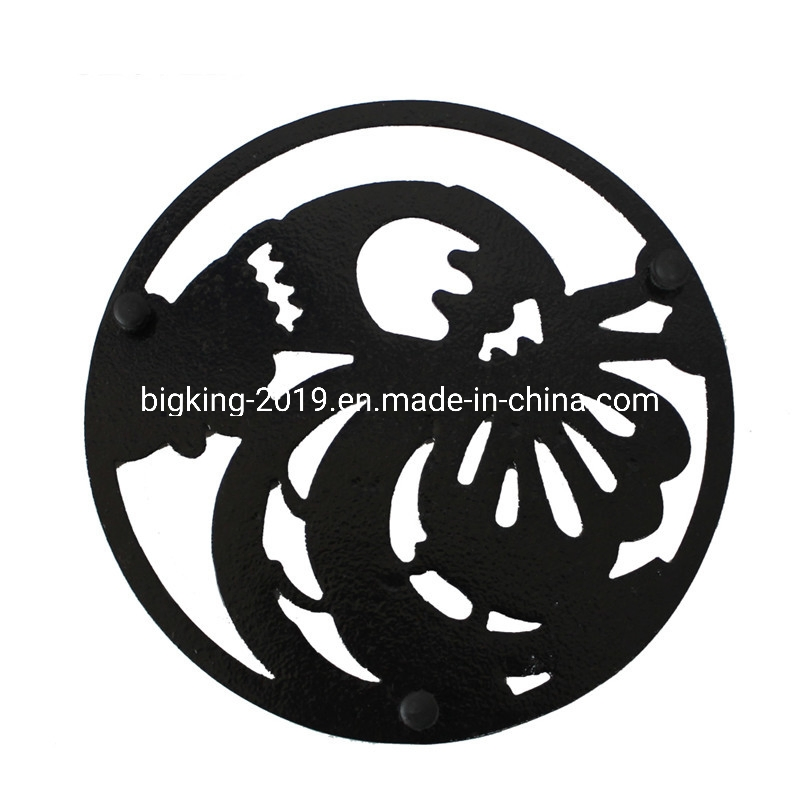 Beautiful Enamel 9'' Antique Metal Round Cast Iron Rooster Trivet