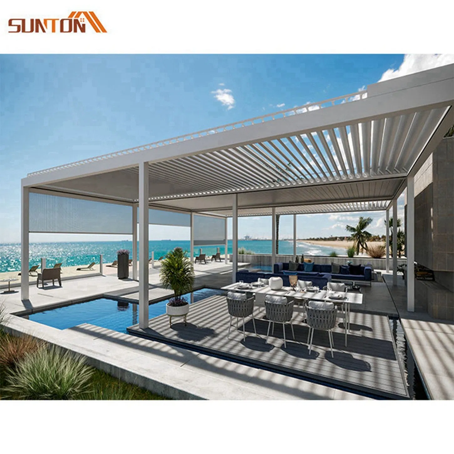 Waterproof Restaurant Awning Balcony Patio Outdoor Sunshade Motorized Roof Pergola