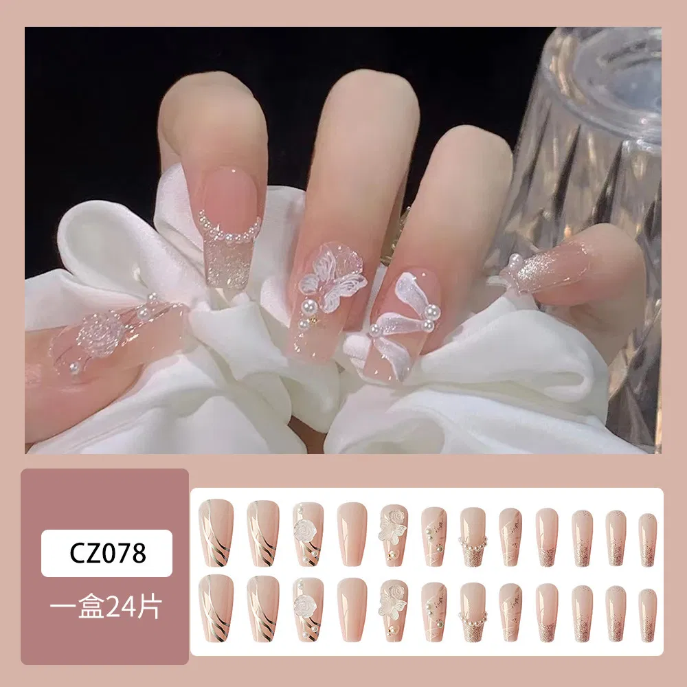 New Trend Custom Private Label Nails Luxury Long Ballerina French Coffin Almond Press on Nails Acrylic Stick Fake Nails